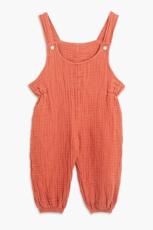 Koyu Şeftali Unisex Müslin 3-4 Yaş Çocuk Tulum Salopet - hateko
