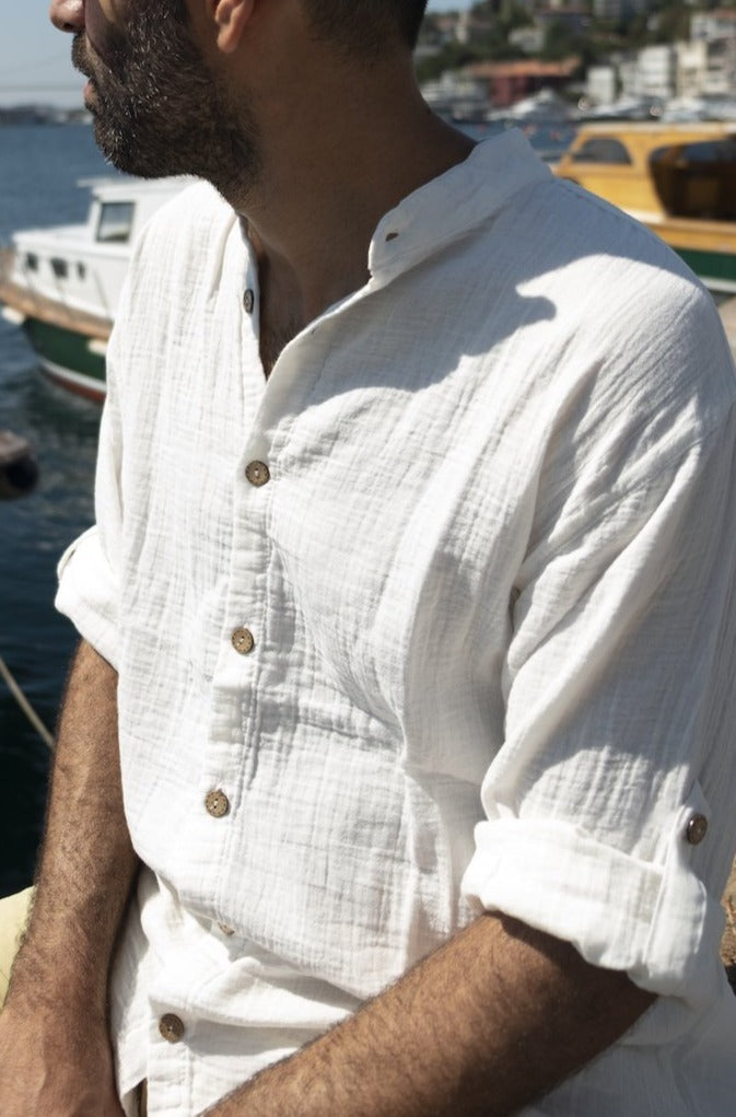 %100 Pamuk Ekru Müslin Gömlek - hateko
